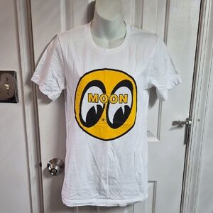 White Tee with Yellow Moon Eyes Graphic